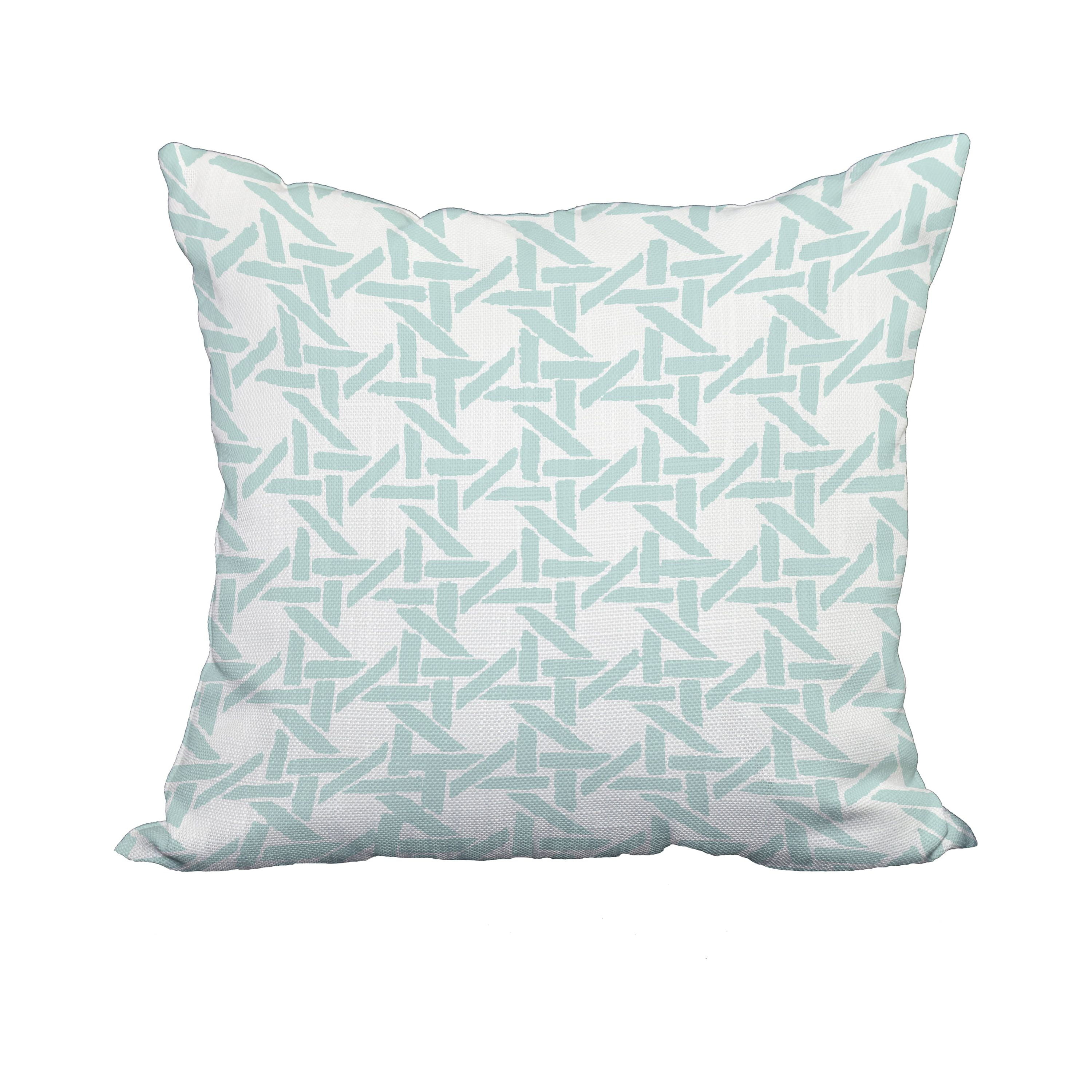20 x 20 Inch Rattan Geometric Pale Blue Geometric Print Decorative Polyester Throw Pillow with Linen Texture