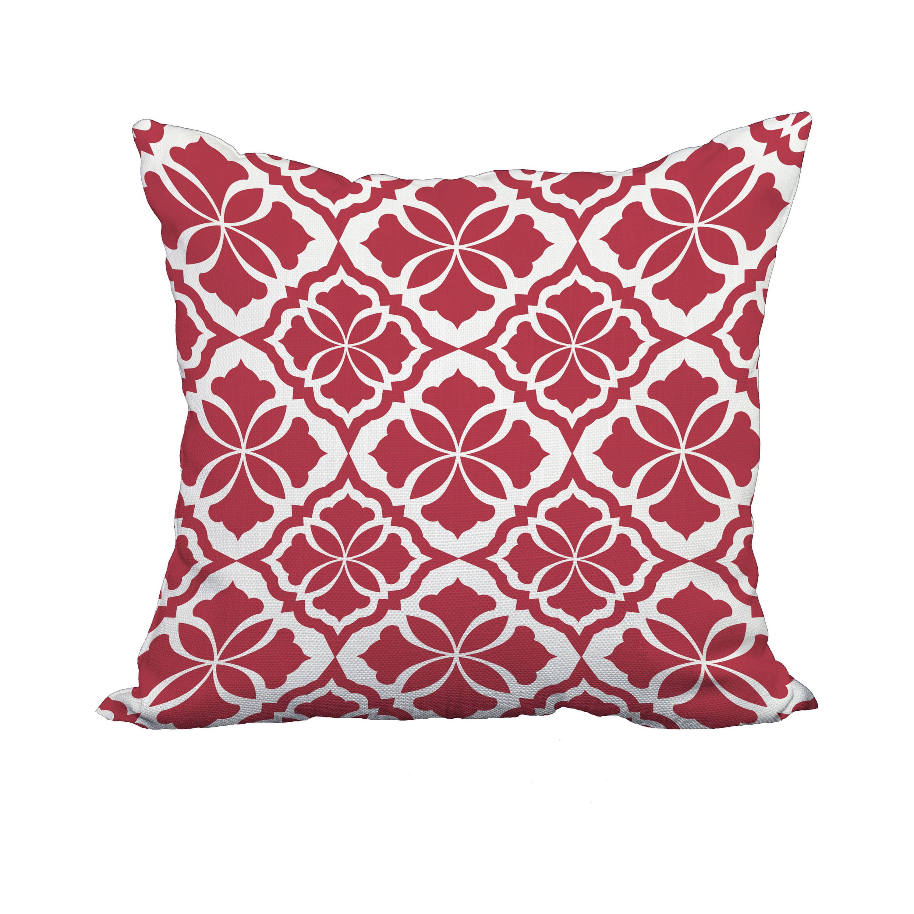 20 x 20 Inch Red Geometric Print Decorative Polyester Throw Pillow with a Linen Texture