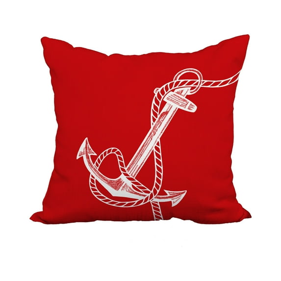 20 x 20 Inch Red Nautical Print Decorative Polyester Throw Pillow with a Linen Texture