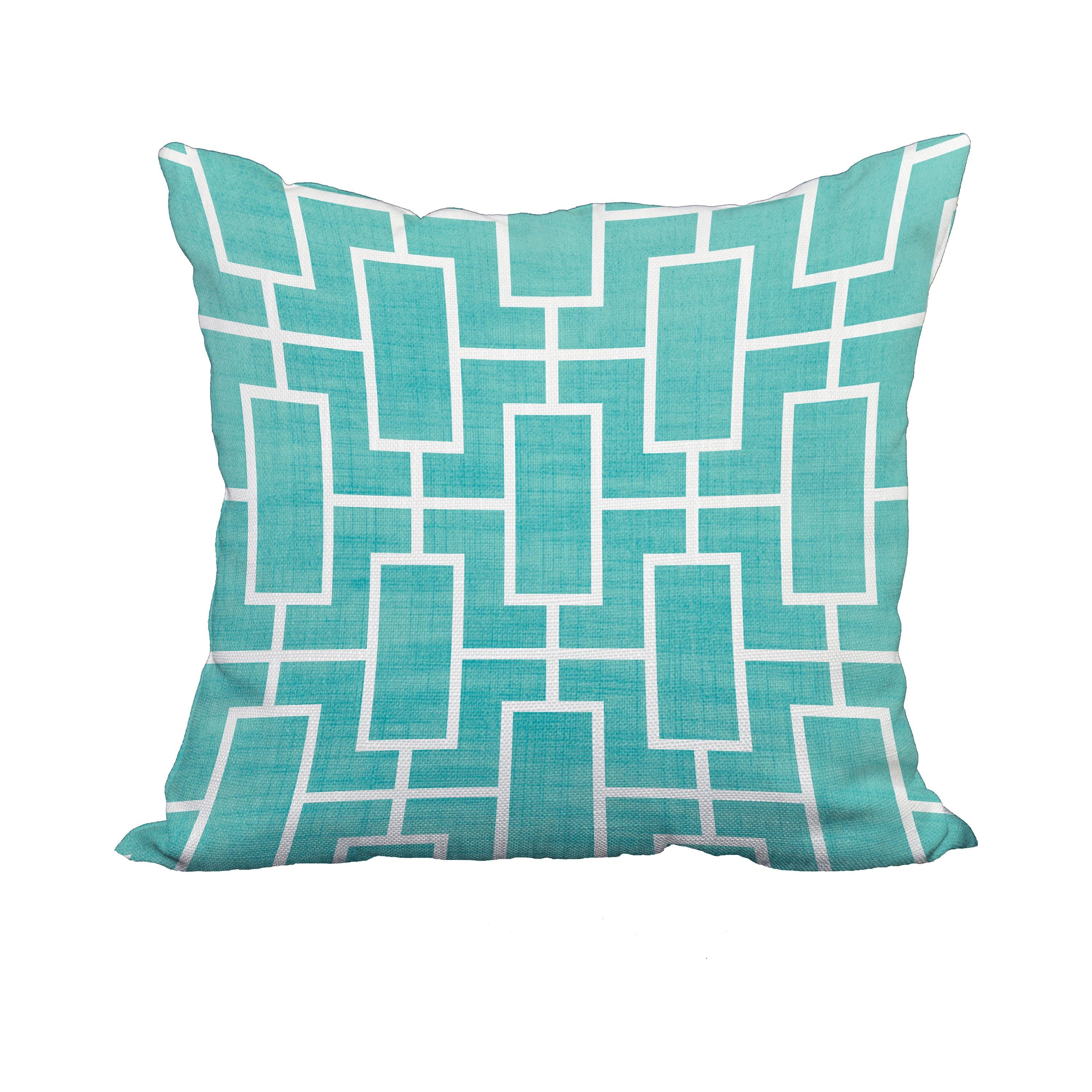 20 x 20 Inch Screen Lattice Blue Geometric Print Decorative Polyester Throw Pillow with Linen Texture