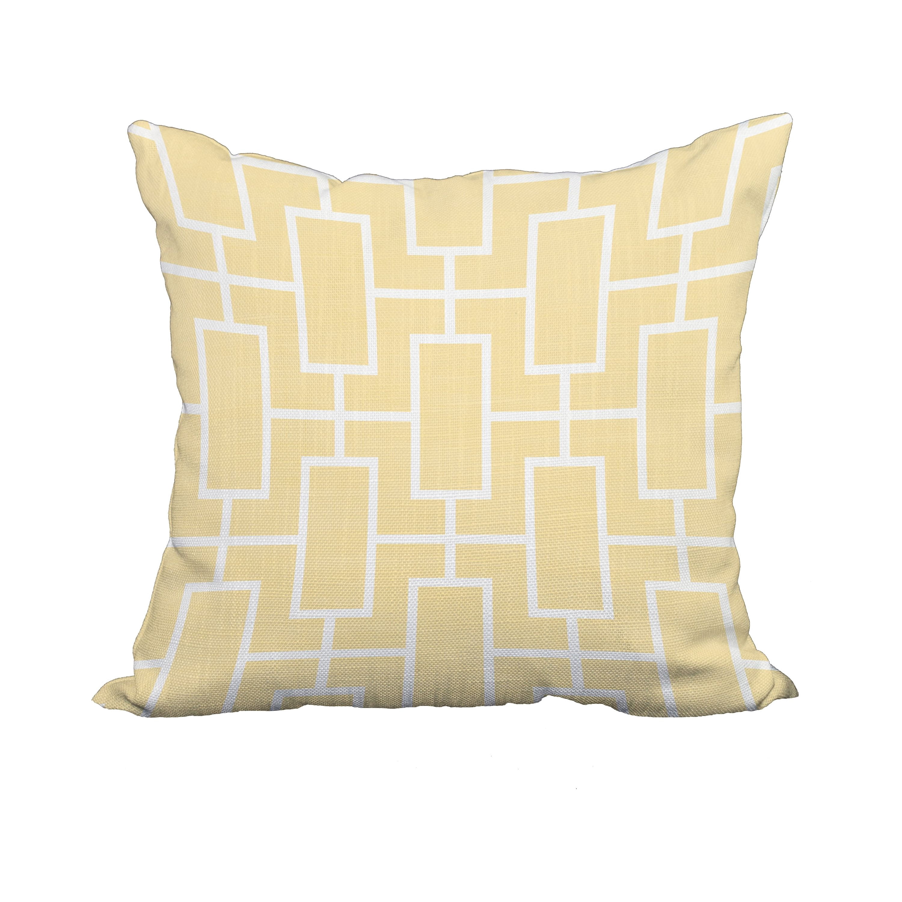 20 x 20 Inch Screen Lattice Yellow Geometric Print Decorative Polyester Throw Pillow with Linen Texture