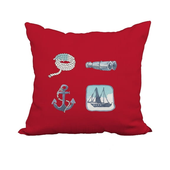 20 x 20 Inch Sea Tools Red Geometric Print Decorative Polyester Throw Pillow with Linen Texture
