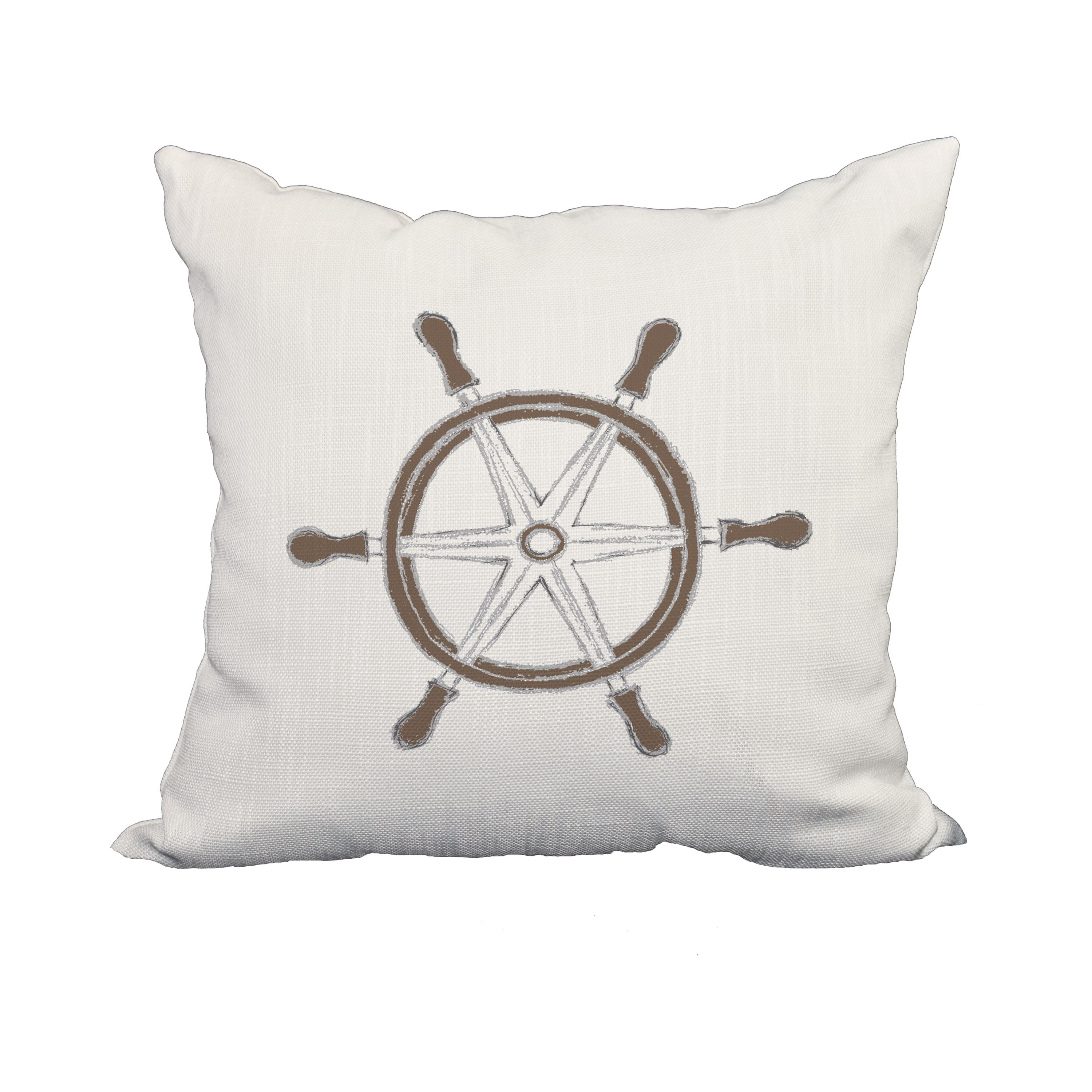 20 x 20 Inch Ship Wheel Ivory Geometric Print Decorative Polyester Throw Pillow with Linen Texture