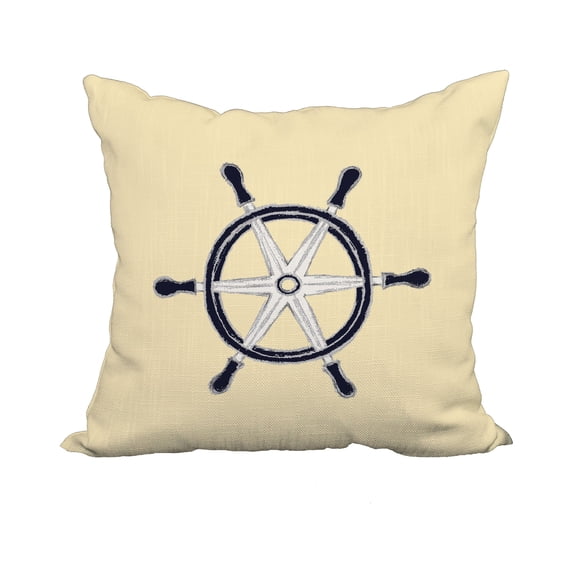 20 x 20 Inch Ship Wheel Yellow Geometric Print Decorative Polyester Throw Pillow with Linen Texture