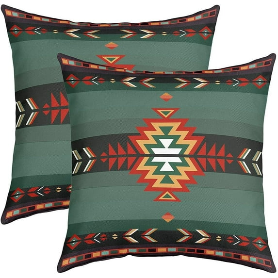 20 x 20-Inch Southwest Native Design Square Cushion Covers Set of 2 Boys Girls Southwestern Geometric Reversible Throw Pillow Covers for Kids Tribal Pillow Covers Home Decor Vintage Green Red