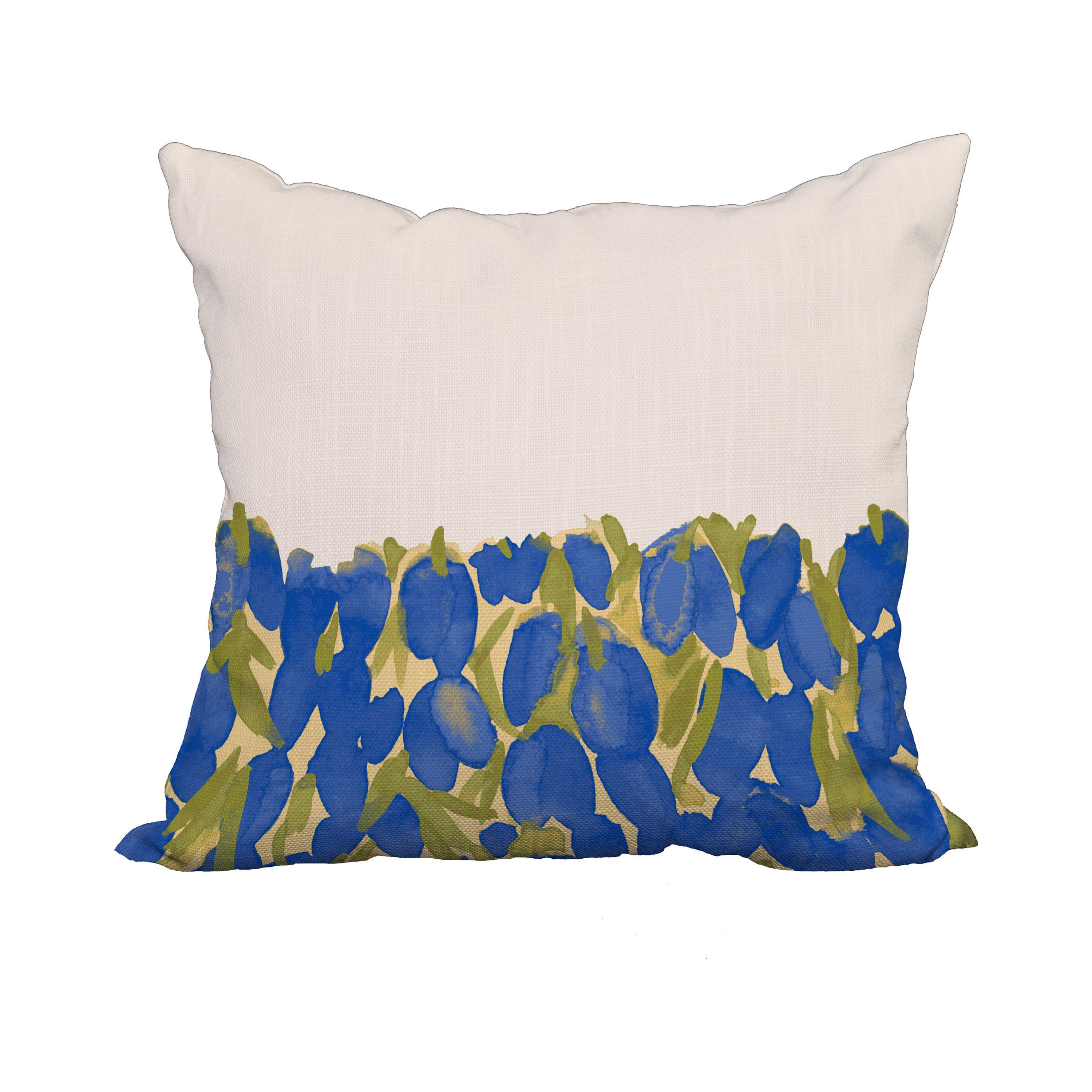 20 x 20 Inch Sunset Tulip Garden Blue Floral Print Decorative Polyester Throw Pillow with Linen Texture