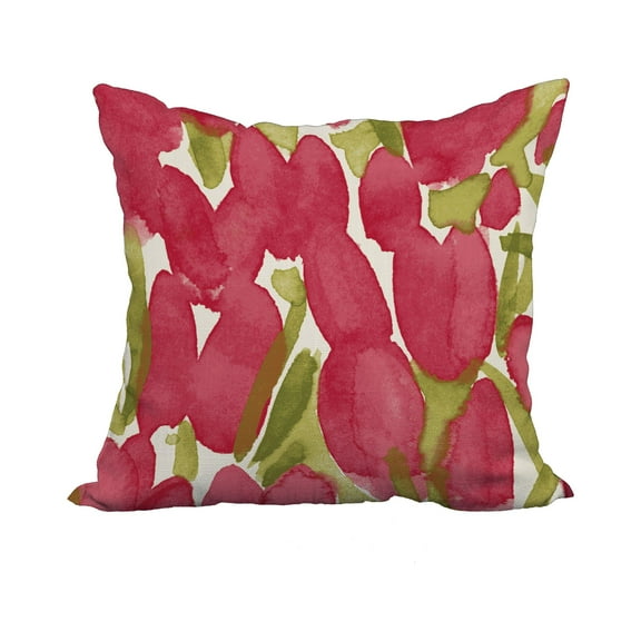 20 x 20 Inch Sunset Tulip Red Floral Print Decorative Polyester Throw Pillow with Linen Texture