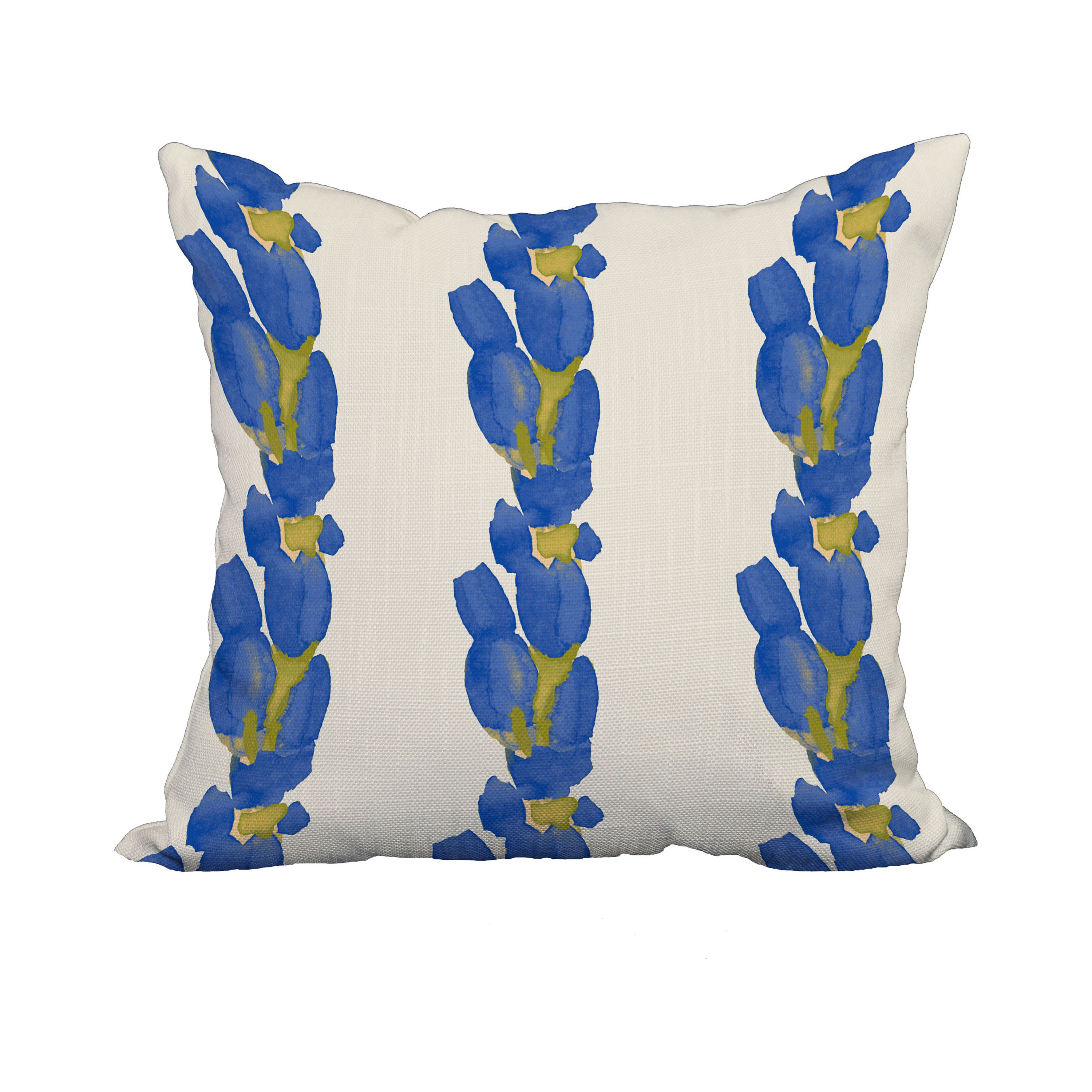 20 x 20 Inch Sunset Tulip Stripe Blue Floral Print Decorative Polyester Throw Pillow with Linen Texture