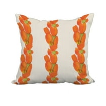 20 x 20 Inch Sunset Tulip Stripe Orange Floral Print Decorative Polyester Throw Pillow with Linen Texture