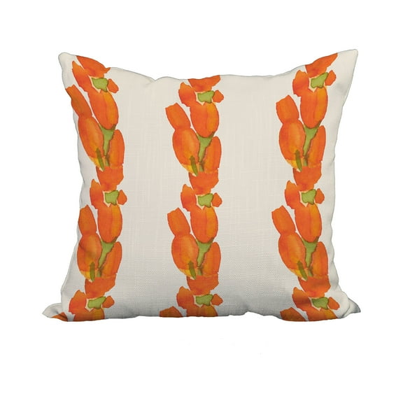20 x 20 Inch Sunset Tulip Stripe Orange Floral Print Decorative Polyester Throw Pillow with Linen Texture
