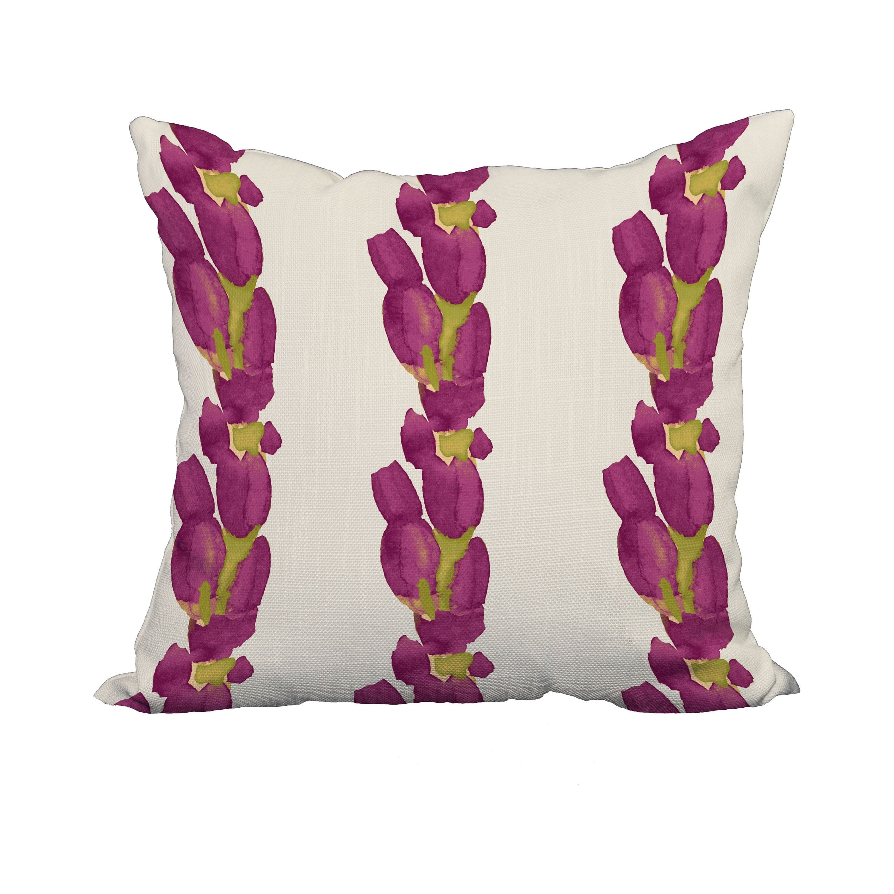 20 x 20 Inch Sunset Tulip Stripe Purple Floral Print Decorative Polyester Throw Pillow with Linen Texture