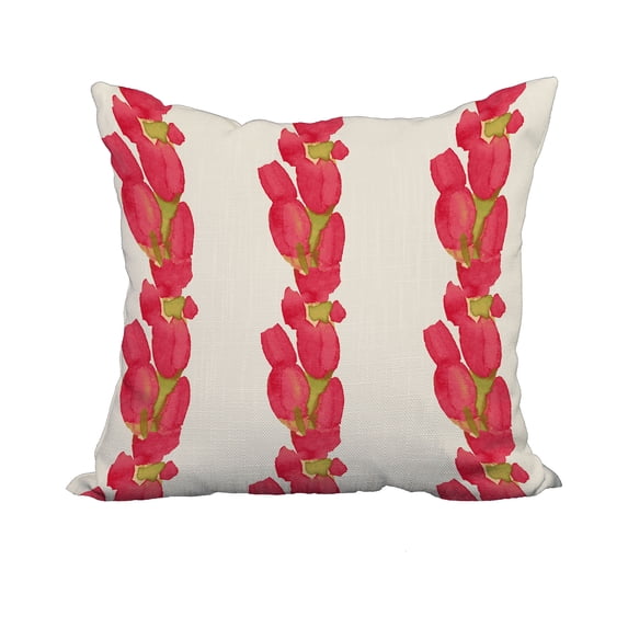 20 x 20 Inch Sunset Tulip Stripe Red Floral Print Decorative Polyester Throw Pillow with Linen Texture