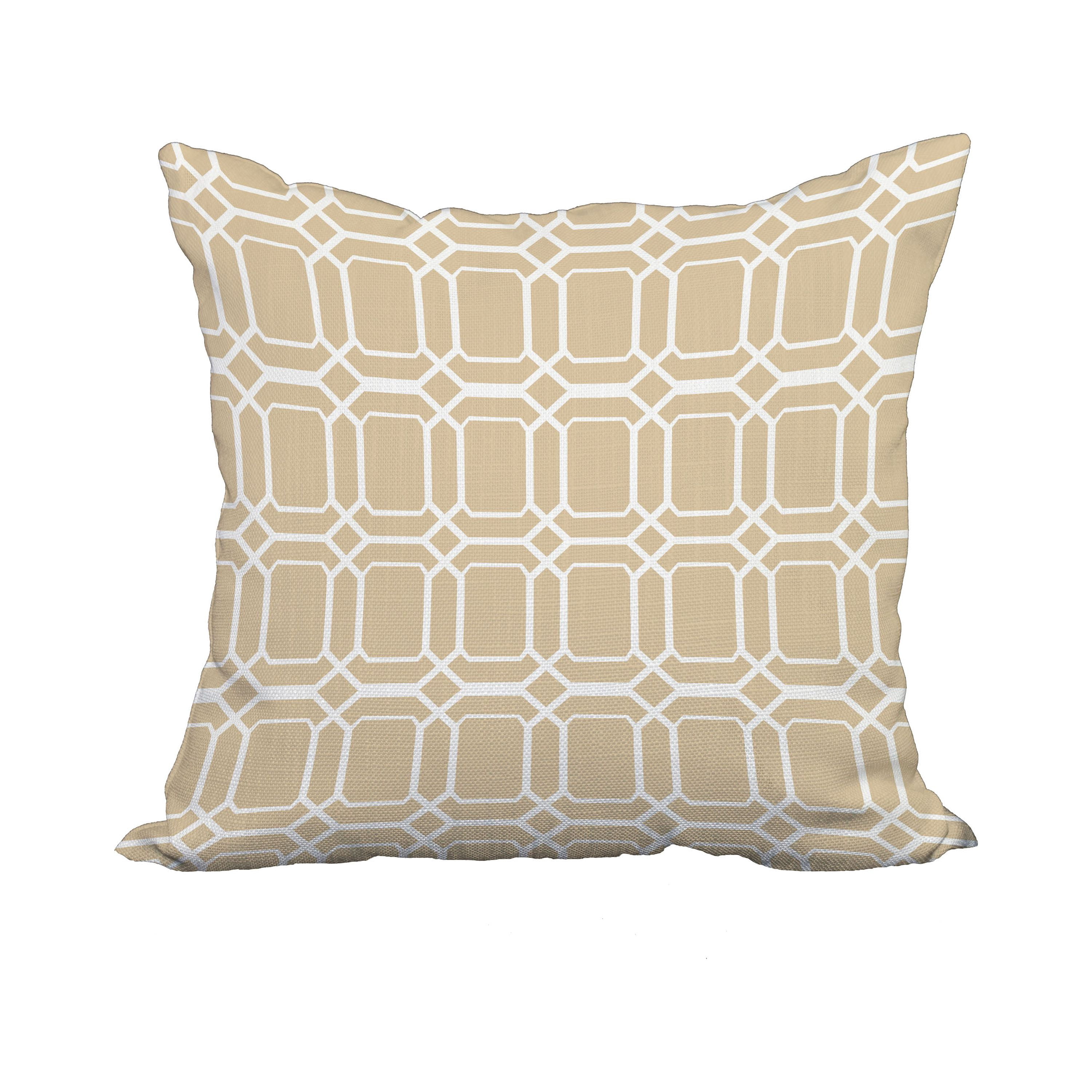 20 x 20 Inch Taupe Geometric Print Decorative Polyester Throw Pillow with a Linen Texture