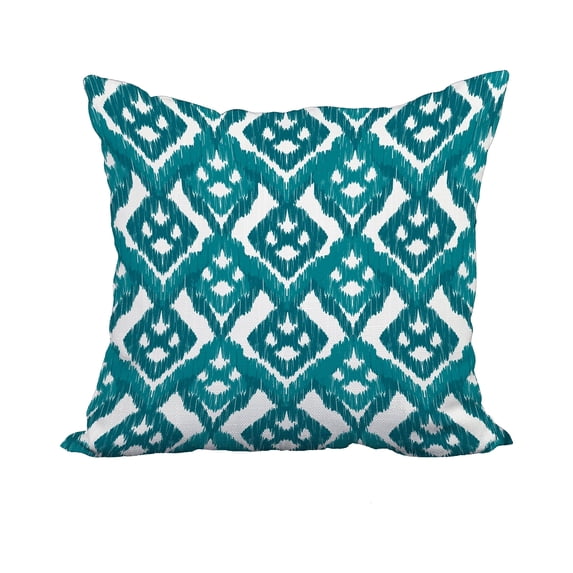 20 x 20 Inch Teal Geometric Print Decorative Polyester Throw Pillow with a Linen Texture