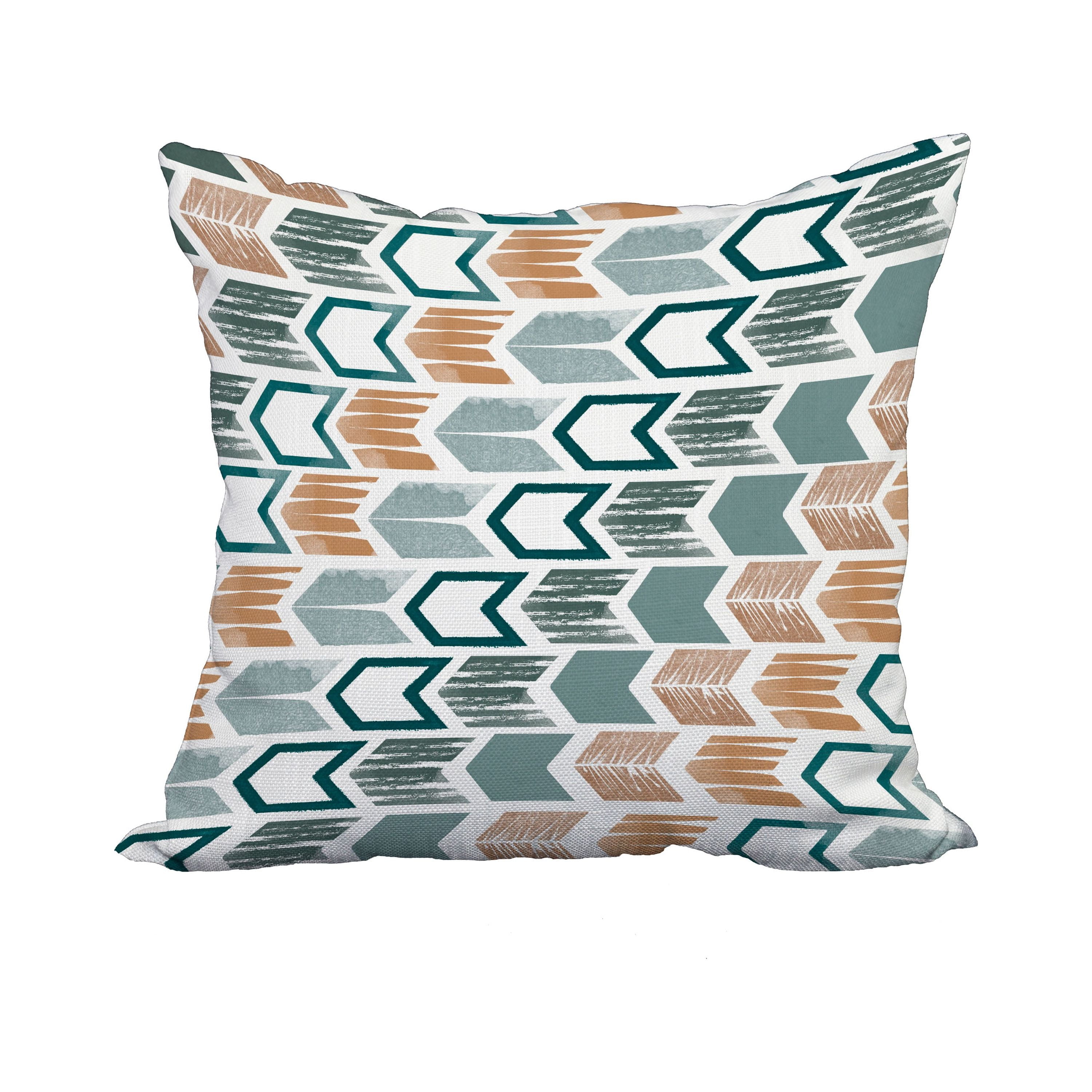 20 x 20 Inch Teal Geometric Print Decorative Polyester Throw Pillow with a Linen Texture