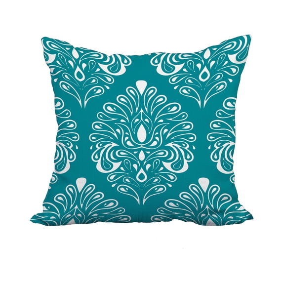 20 x 20 Inch Teal Geometric Print Decorative Polyester Throw Pillow with a Linen Texture