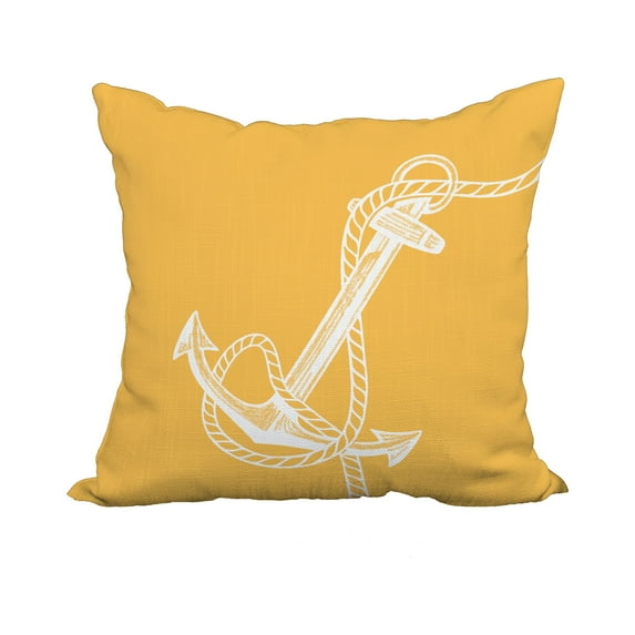 20 x 20 Inch Yellow Nautical Print Decorative Polyester Throw Pillow with a Linen Texture