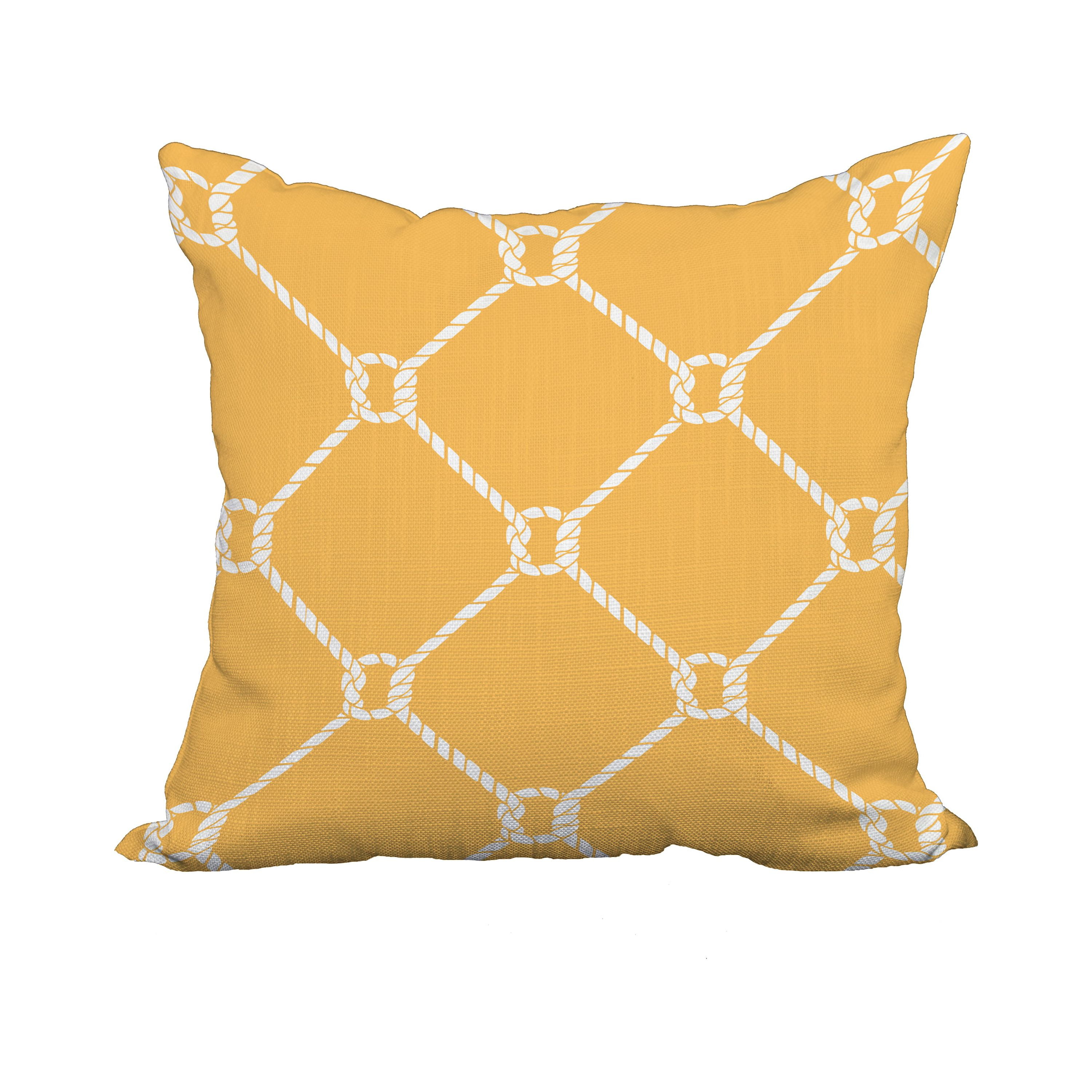 20 x 20 Inch Yellow Nautical Print Decorative Polyester Throw Pillow with a Linen Texture
