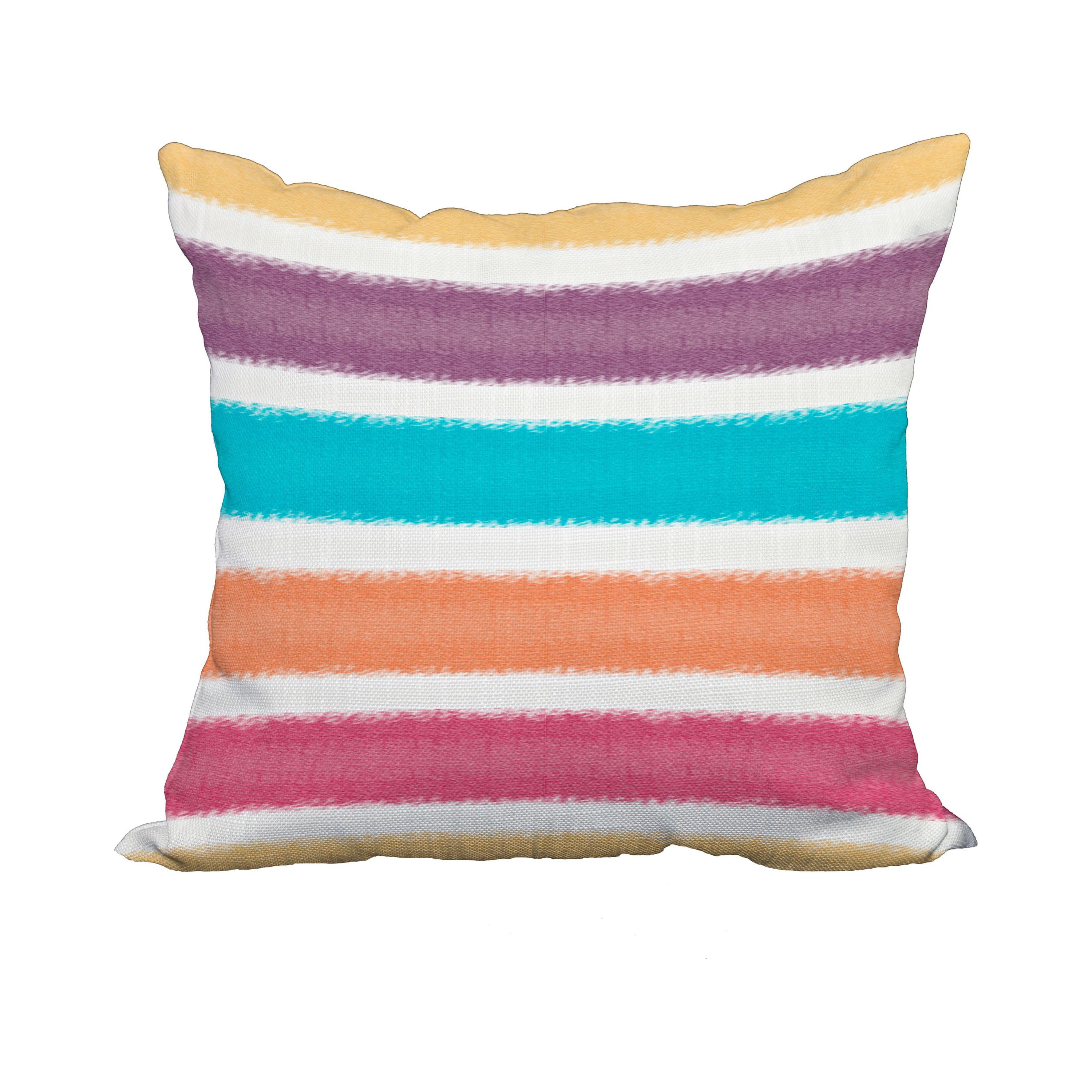 20 x 20 Inch Yellow Stripe Print Decorative Polyester Throw Pillow with a Linen Texture