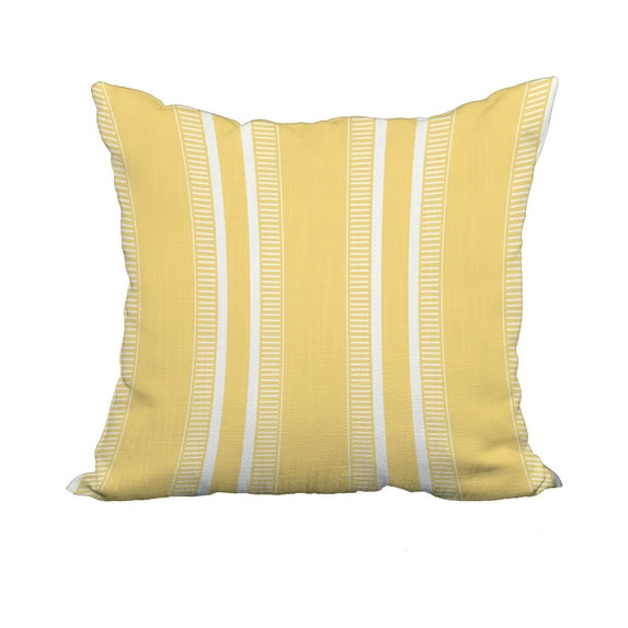 20 x 20 Inch Yellow Stripe Print Decorative Polyester Throw Pillow with a Linen Texture