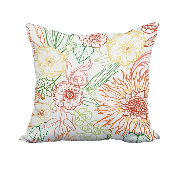 20 x 20 Inch Zentangle 4 Color Orange Floral Print Decorative Polyester Throw Pillow with Linen Texture