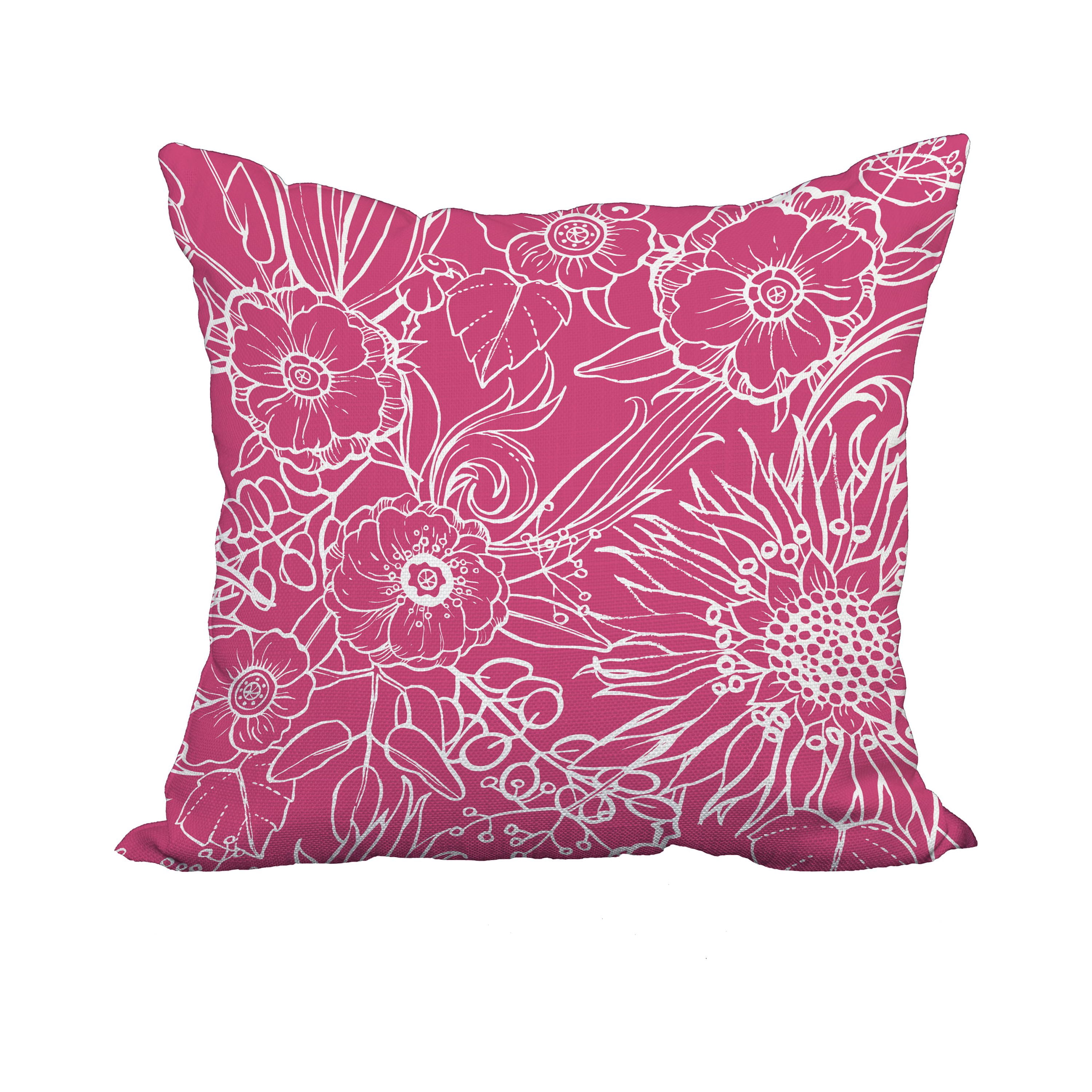 20 x 20 Inch Zentangle 4 Pink Floral Print Decorative Polyester Throw Pillow with Linen Texture