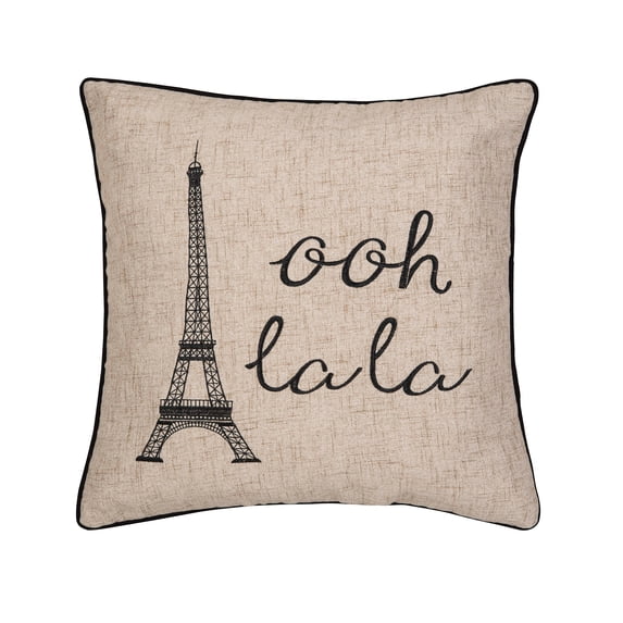 French "Ooh La La" Eiffel Tower Paris Embroidered Accent Throw Pillow, 20" x 20"