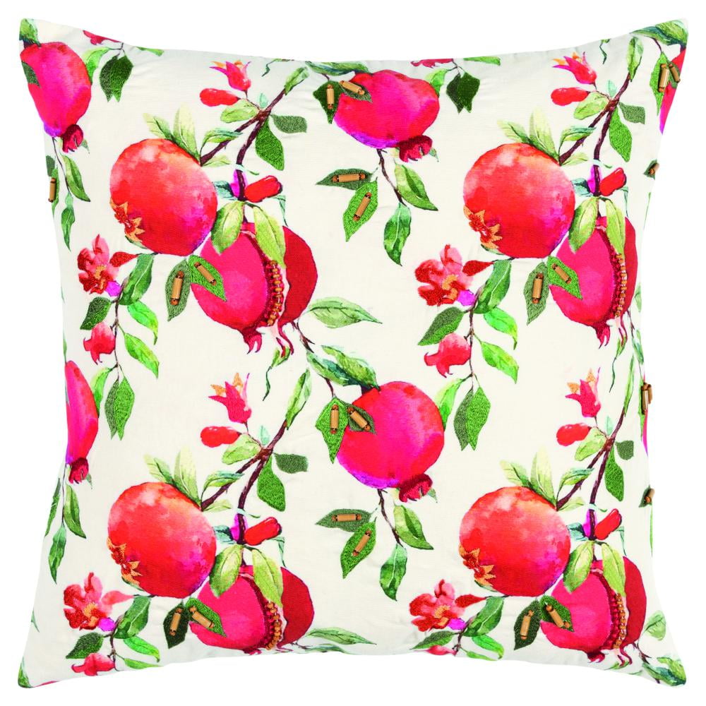 20" x 20" Botanical Pomegranate Embroidered Cotton Pillow Cover