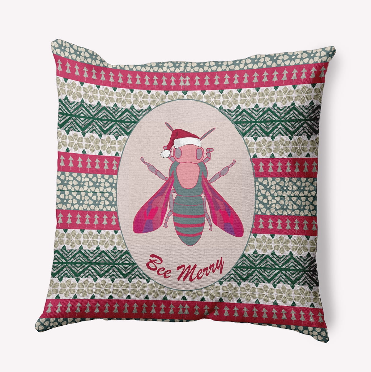 20" x 20" Simply Daisy Bee Merry Polyester Indoor/Outdoor Pillow, Christmas Pink Qty 1