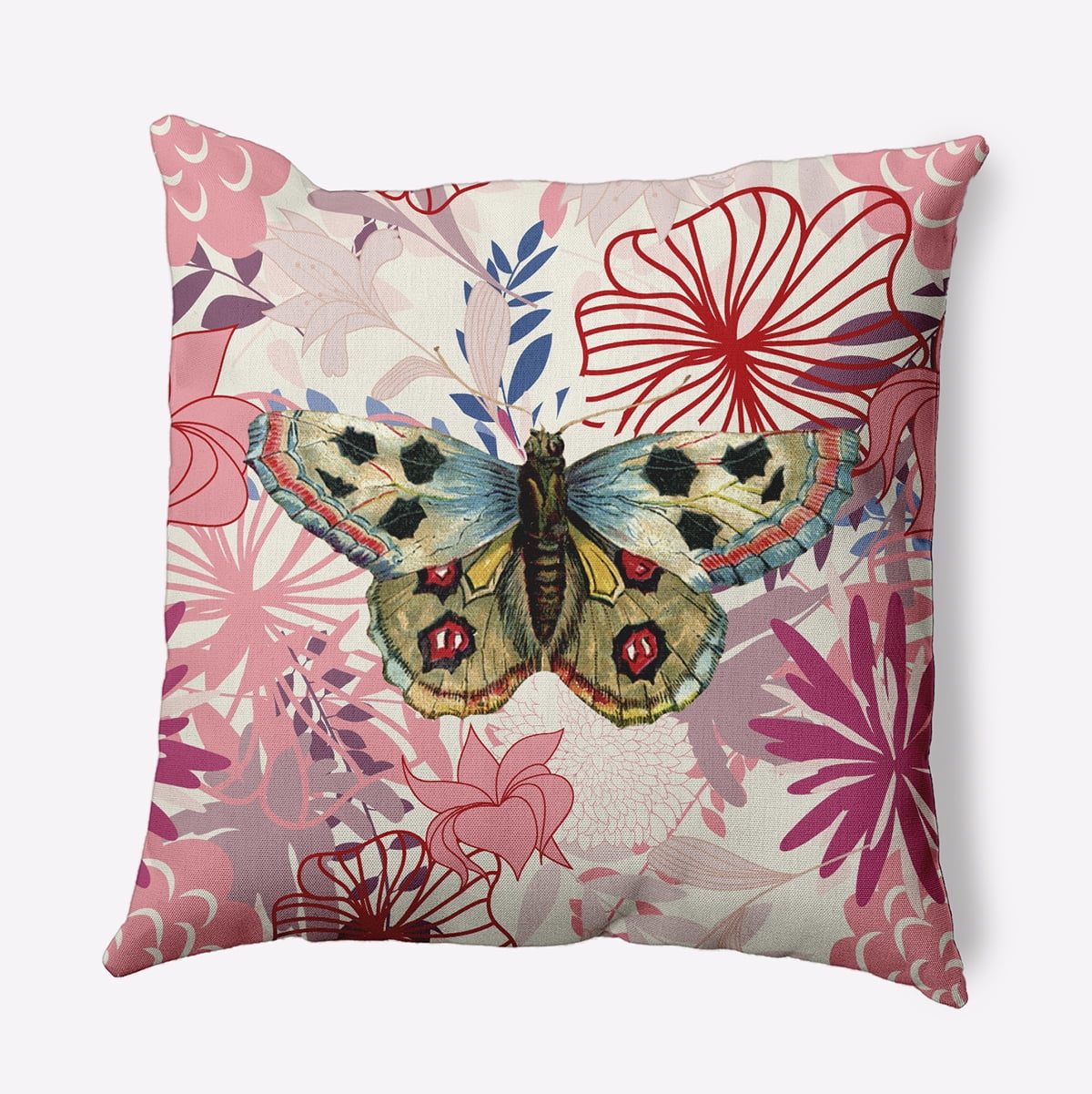 20" x 20" Simply Daisy Butterfly In Floral Jumble Polyester Accent Pillow, Pink Icing Qty 1
