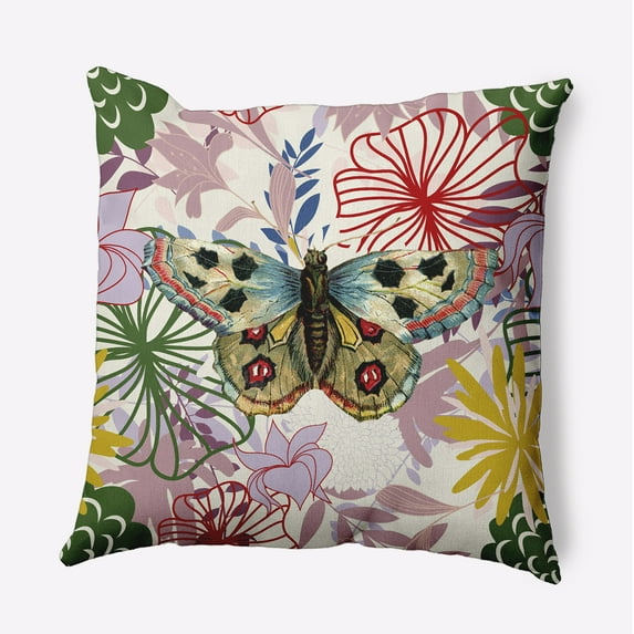 20" x 20" Simply Daisy Butterfly In Floral Jumble Polyester Indoor/Outdoor Pillow, Leaf Qty 1