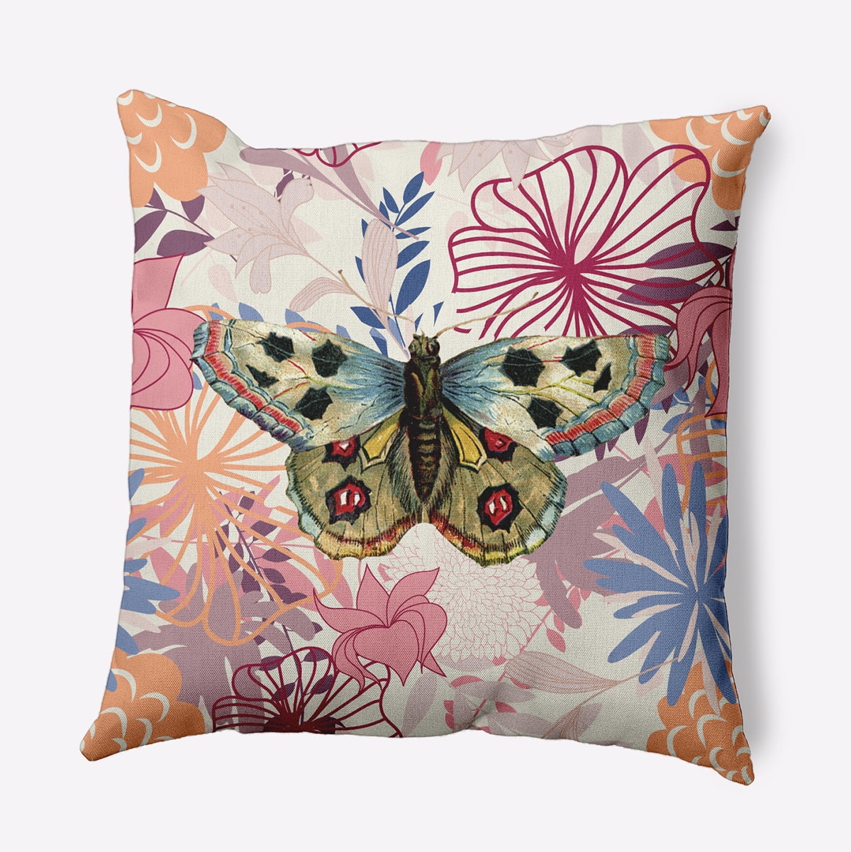 20" x 20" Simply Daisy Butterfly In Floral Jumble Polyester Indoor/Outdoor Pillow, Orange Qty 1