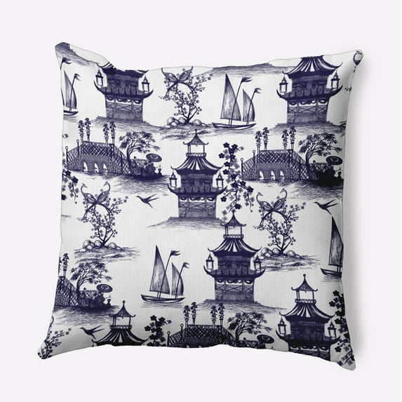 20" x 20" Simply Daisy China Old Polyester Accent Pillow, Navy Qty 1