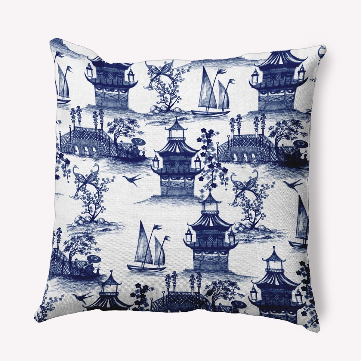 20" x 20" Simply Daisy China Old Polyester Accent Pillow, Porcelain Blue Qty 1