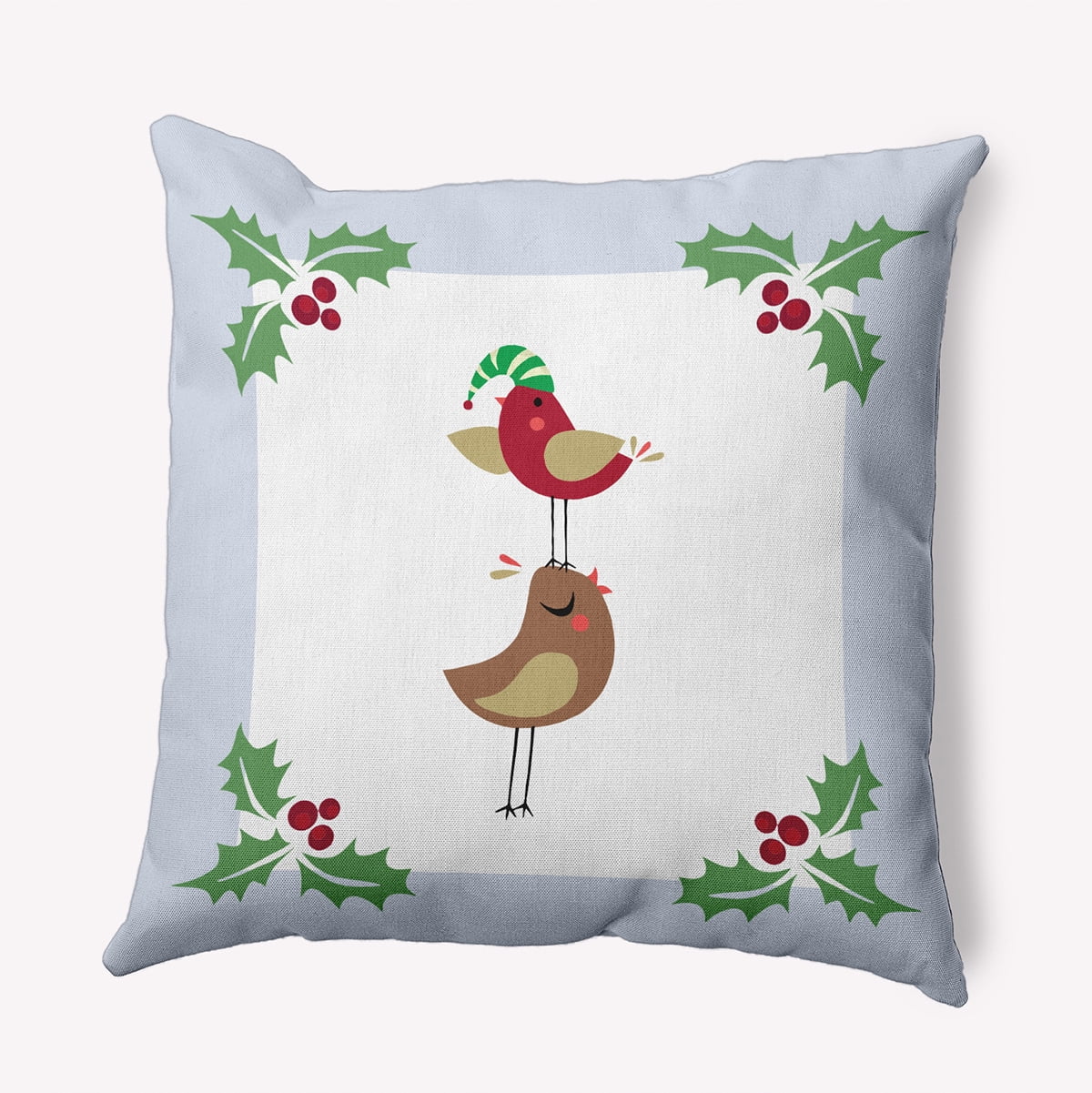 20" x 20" Simply Daisy Christmas Birds Polyester Indoor/Outdoor Pillow, Light Blue Qty 1