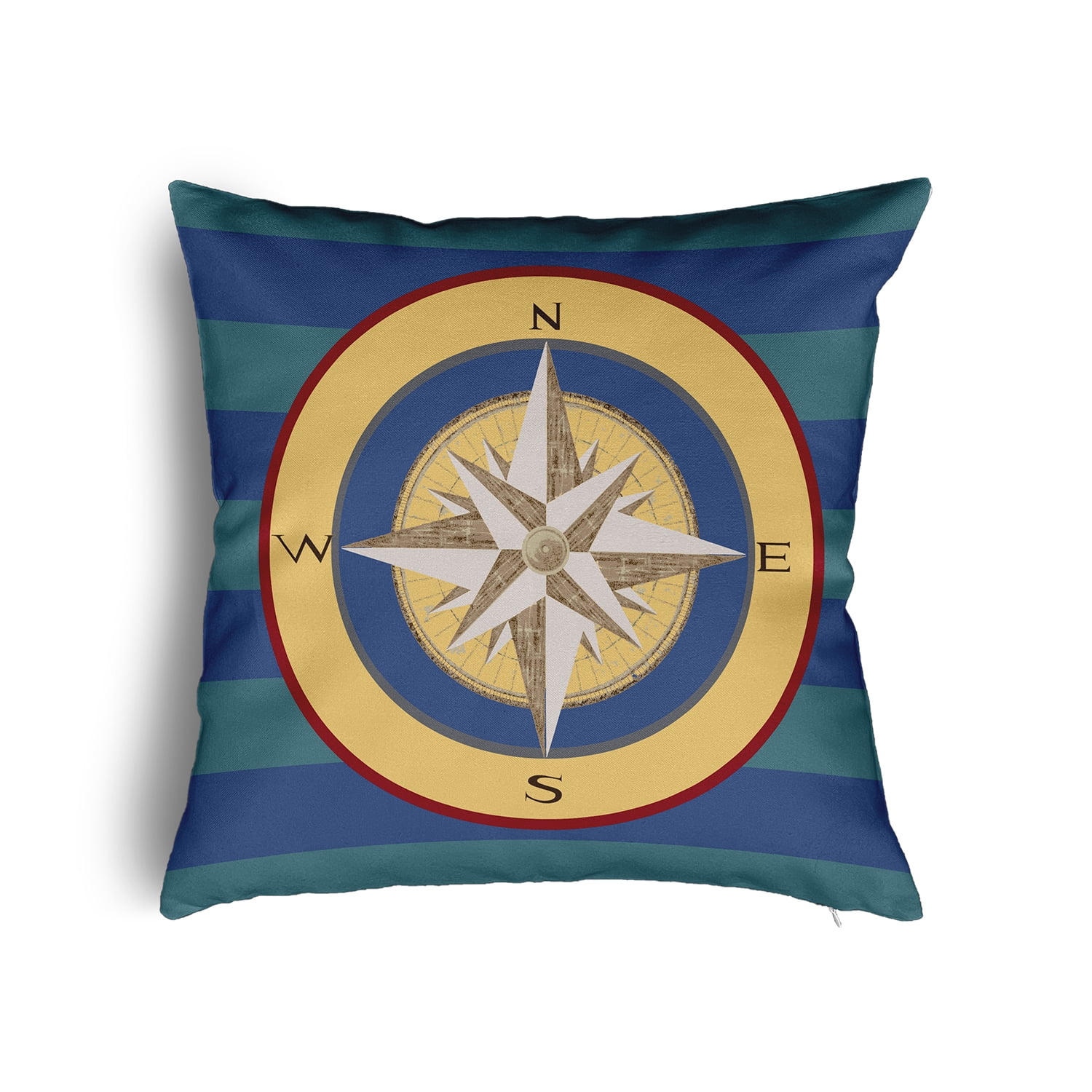 20" x 20" Simply Daisy Compass on Stripes Poly Pillow with Zipper, Nautical Navy Qty 1