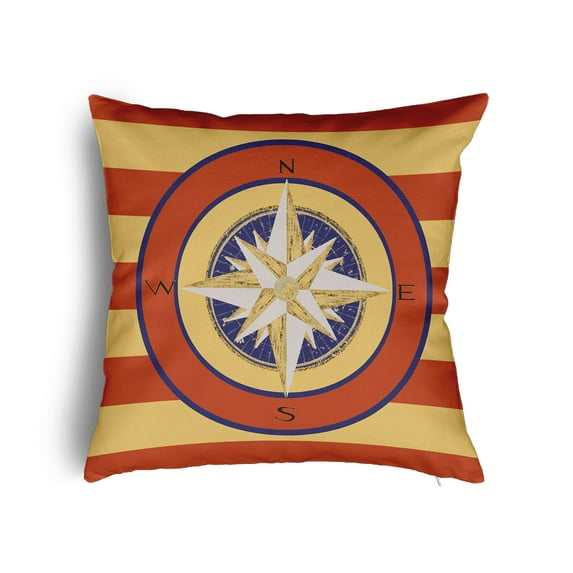 20" x 20" Simply Daisy Compass on Stripes Poly Pillow with Zipper, Surf Board Orange Qty 1