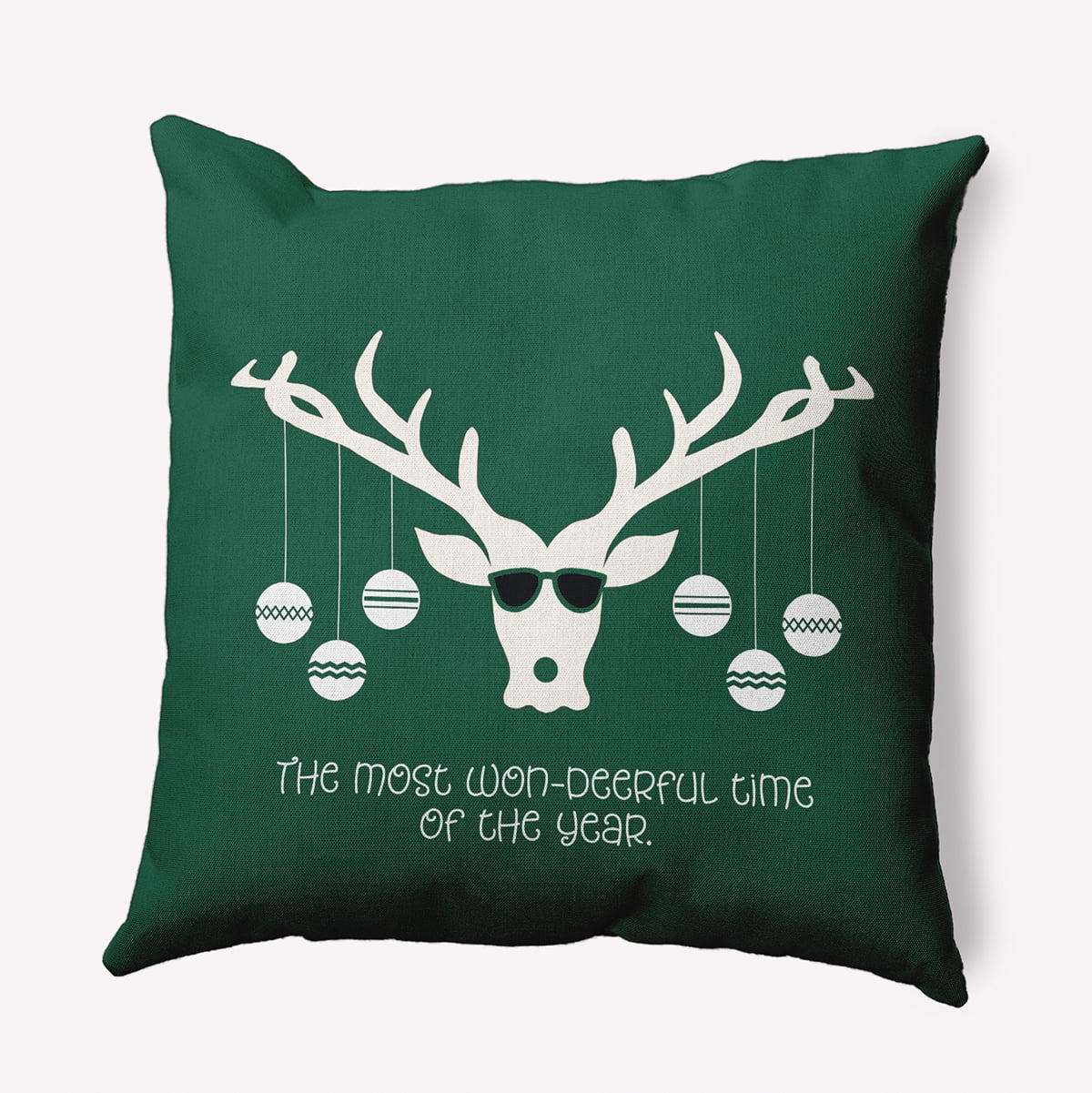 20" x 20" Simply Daisy Cool Christmas Deer Polyester Accent Pillow, Forest Green Qty 1