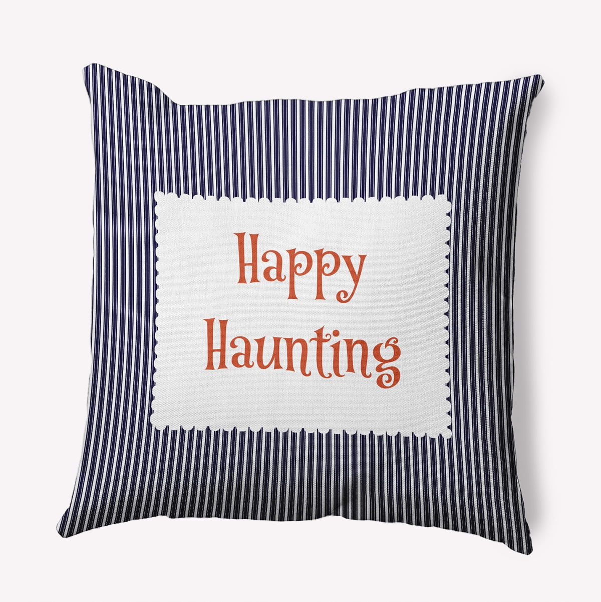 20" x 20" Simply Daisy Halloween Happy Haunting Ticking Polyester Accent Pillow, Navy Qty 1