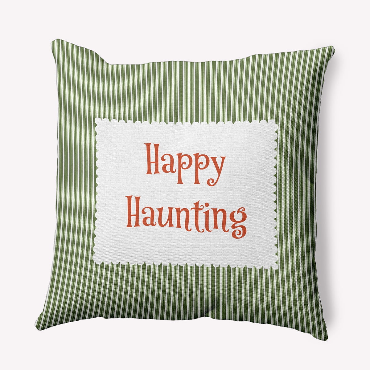20" x 20" Simply Daisy Halloween Happy Haunting Ticking Polyester Indoor/Outdoor Pillow, Scallion Qty 1