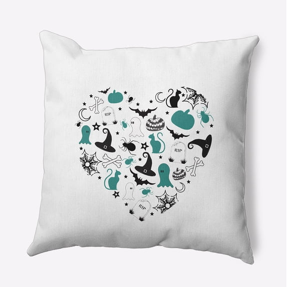 20" x 20" Simply Daisy Halloween Heart Polyester Accent Pillow, Desert Turquoise Qty 1