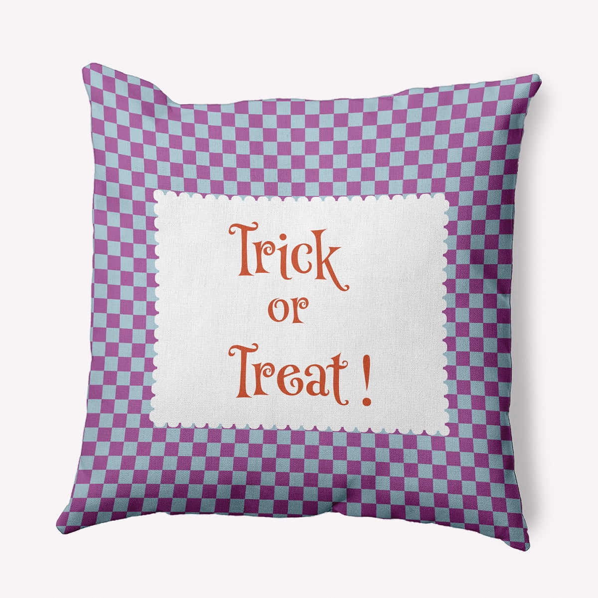 20" x 20" Simply Daisy Halloween Trick or Treat Checks Polyester Indoor/Outdoor Pillow, Orchid Qty 1