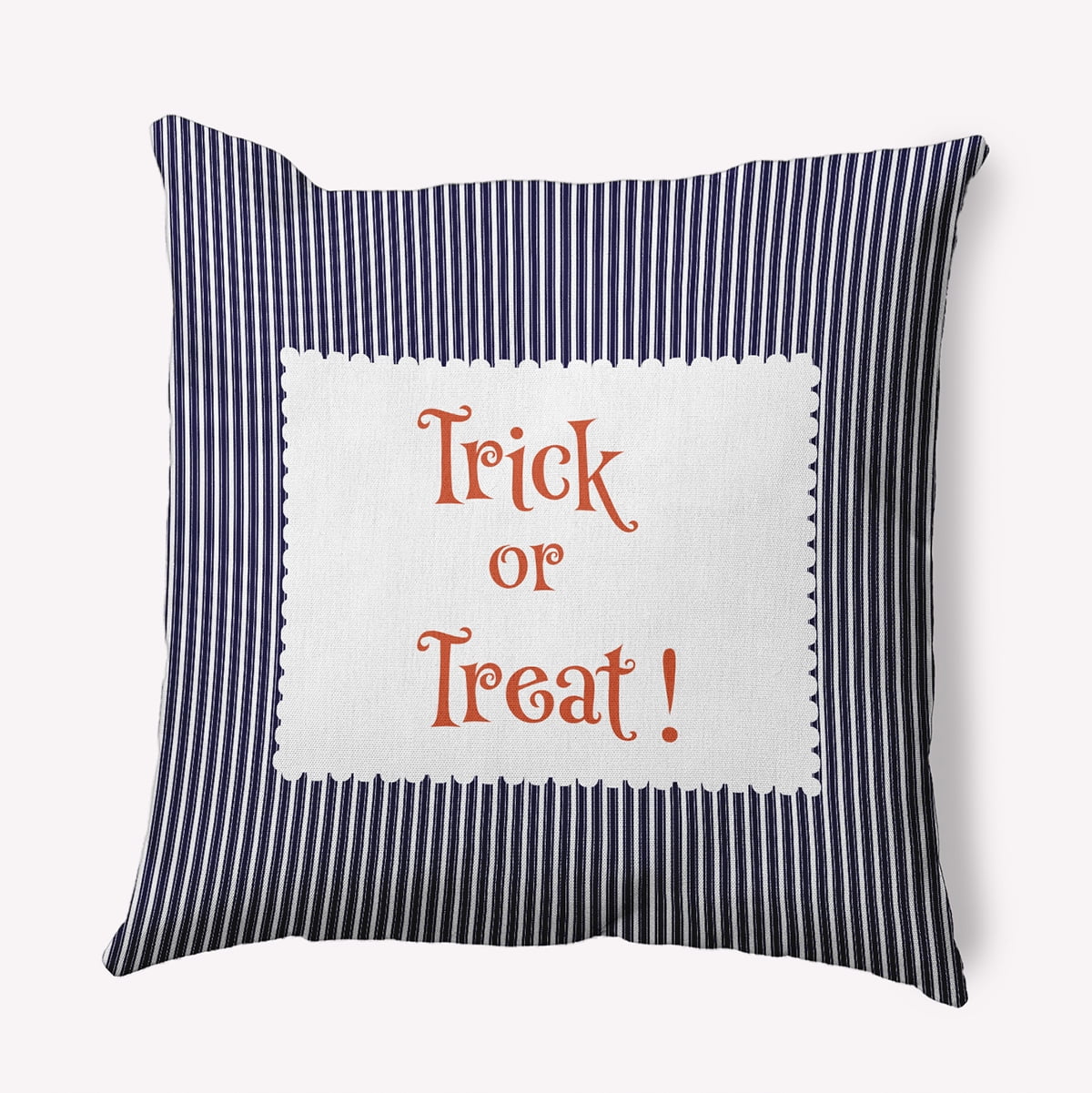 20" x 20" Simply Daisy Halloween Trick or Treat Ticking Polyester Indoor/Outdoor Pillow, Navy Qty 1