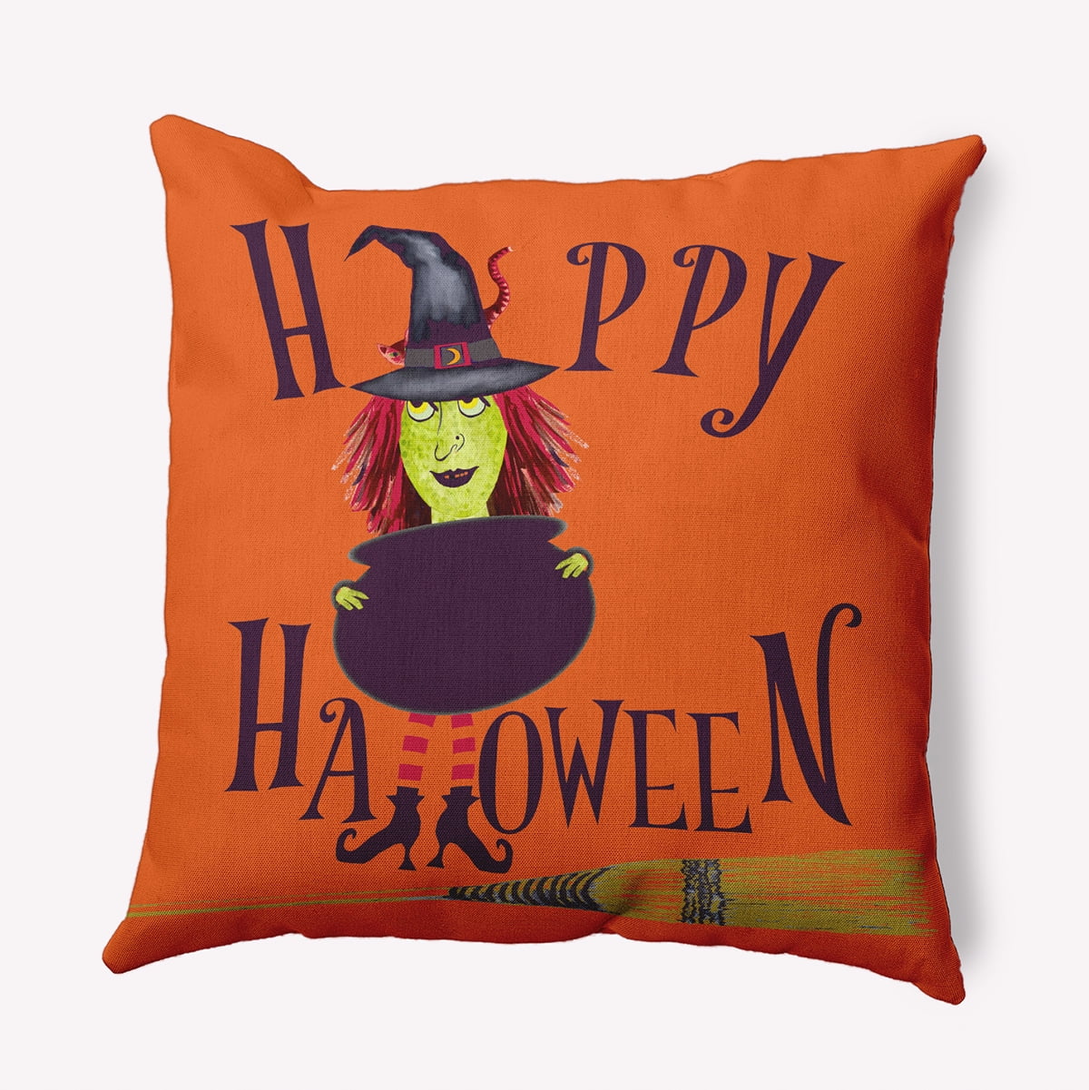 20" x 20" Simply Daisy Happy Halloween Witch Polyester Indoor/Outdoor Pillow, Dusty Orange Qty 1