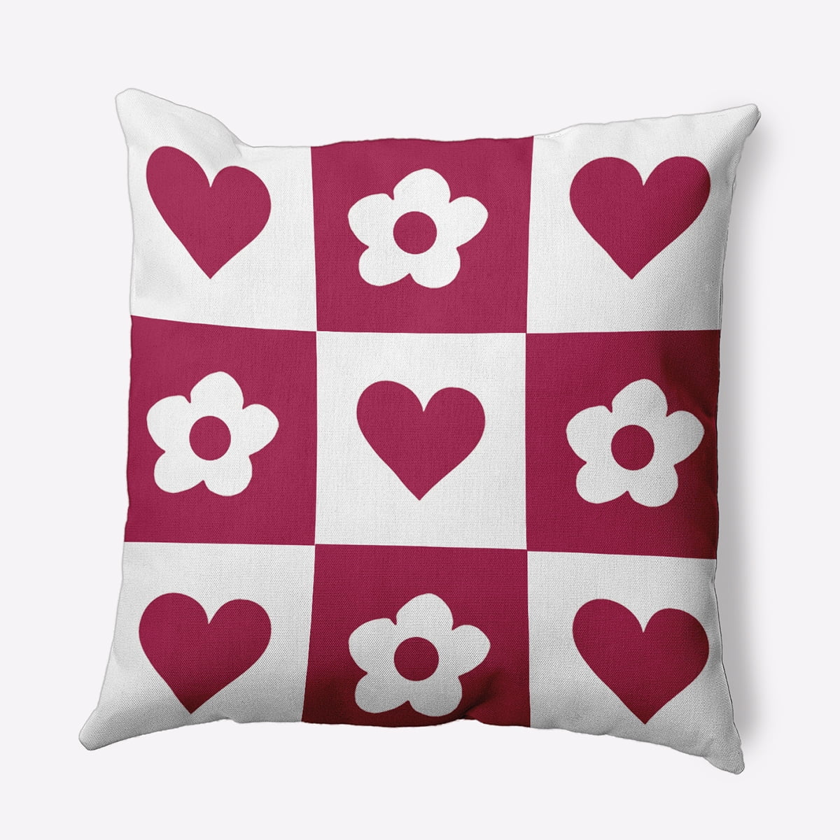 20" x 20" Simply Daisy Heart And Flowers Grid Polyester Accent Pillow, Bold Pink Qty 1