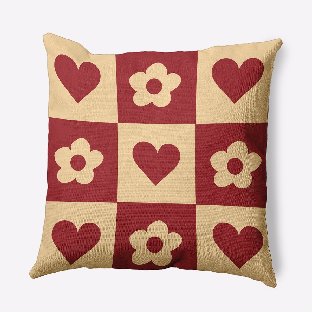 20" x 20" Simply Daisy Heart And Flowers Grid Polyester Indoor/Outdoor Pillow, Buddah Qty 1