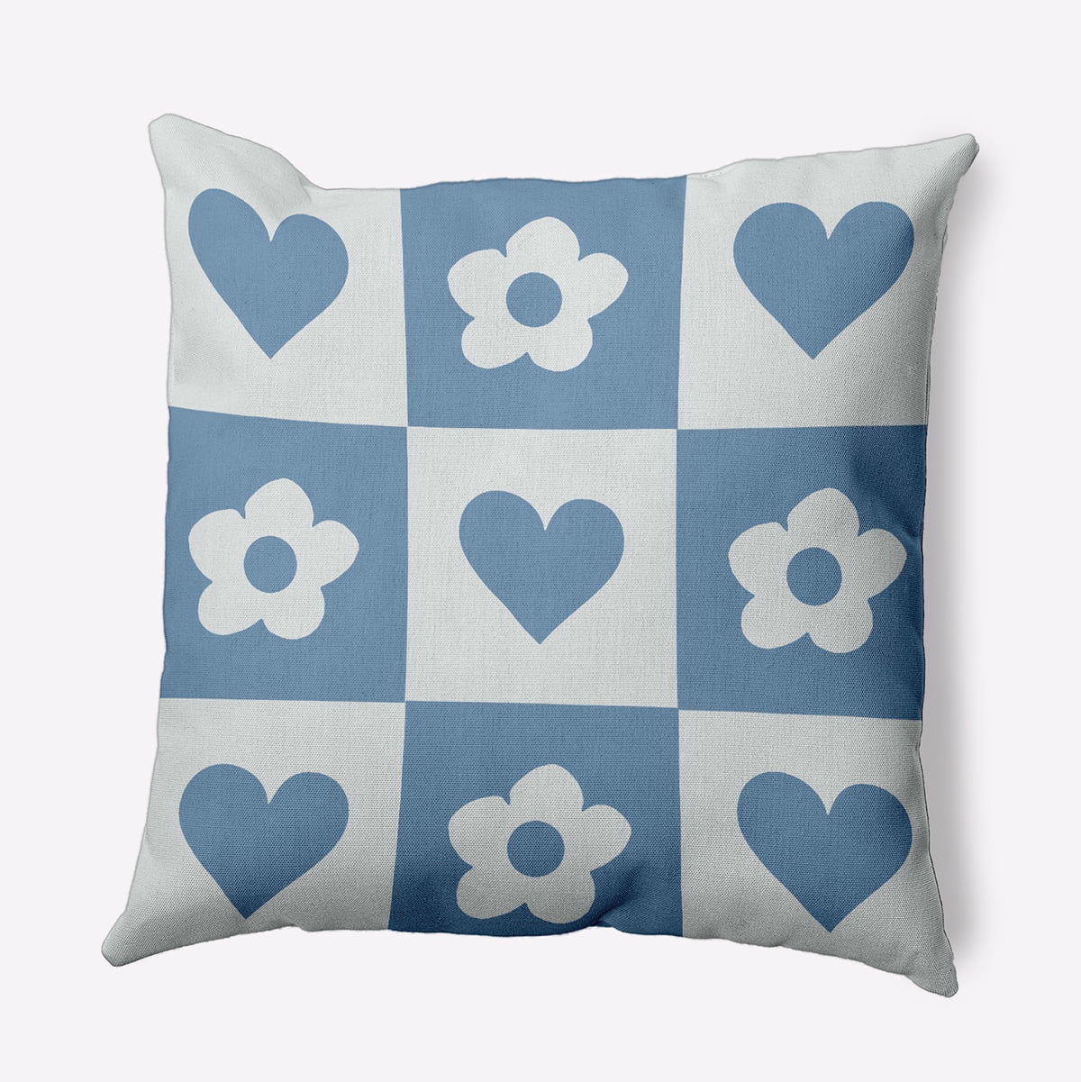 20" x 20" Simply Daisy Heart And Flowers Grid Polyester Indoor/Outdoor Pillow, Chambray Qty 1