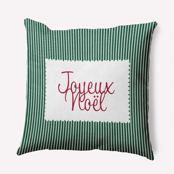 20" x 20" Simply Daisy Joyeux Noel Ticking Polyester Accent Pillow, Forest Green Qty 1