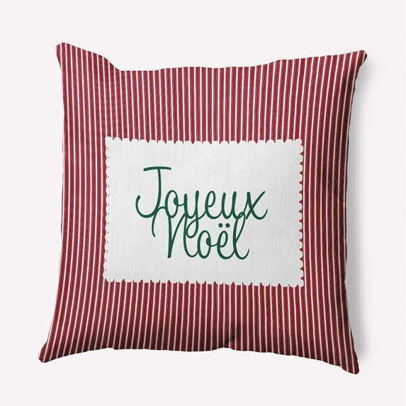20" x 20" Simply Daisy Joyeux Noel Ticking Polyester Accent Pillow, Haute Red Qty 1