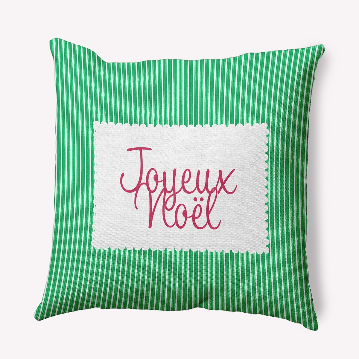 20" x 20" Simply Daisy Joyeux Noel Ticking Polyester Indoor/Outdoor Pillow, Bright Green Qty 1